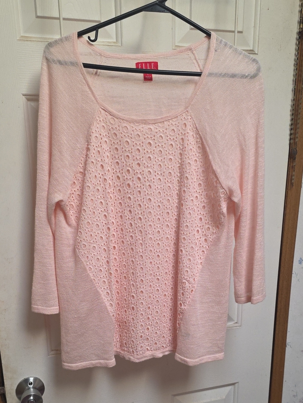 Elle Light Pink Crochet Front Lightweight Sweater